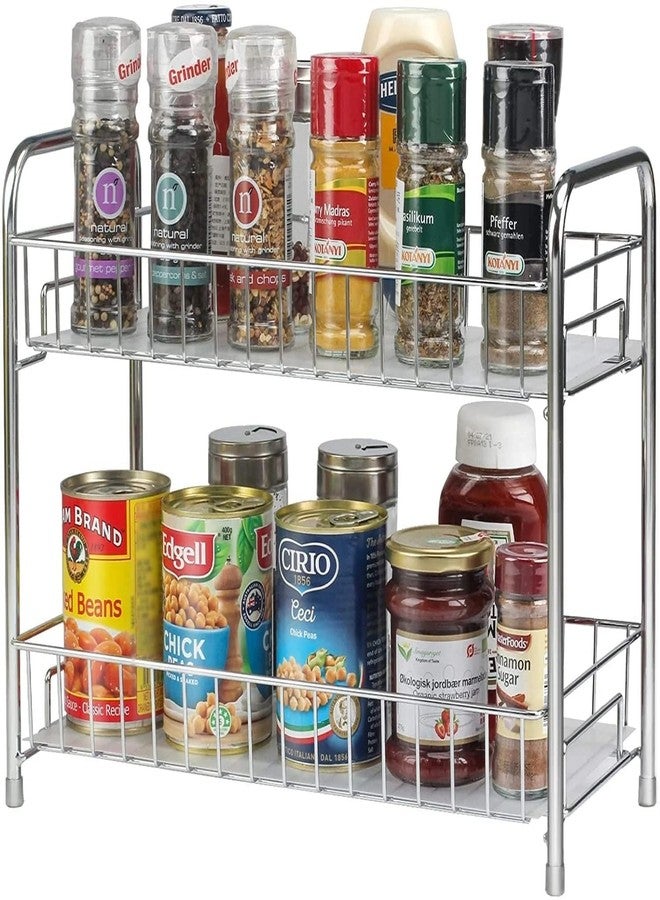 BIRDWING 2-Tier Silver Portable Multipurpose Kitchen organizer | Kitchen Rack/Trolley | Spice Organizer Standing Rack for Counter top - Image 1